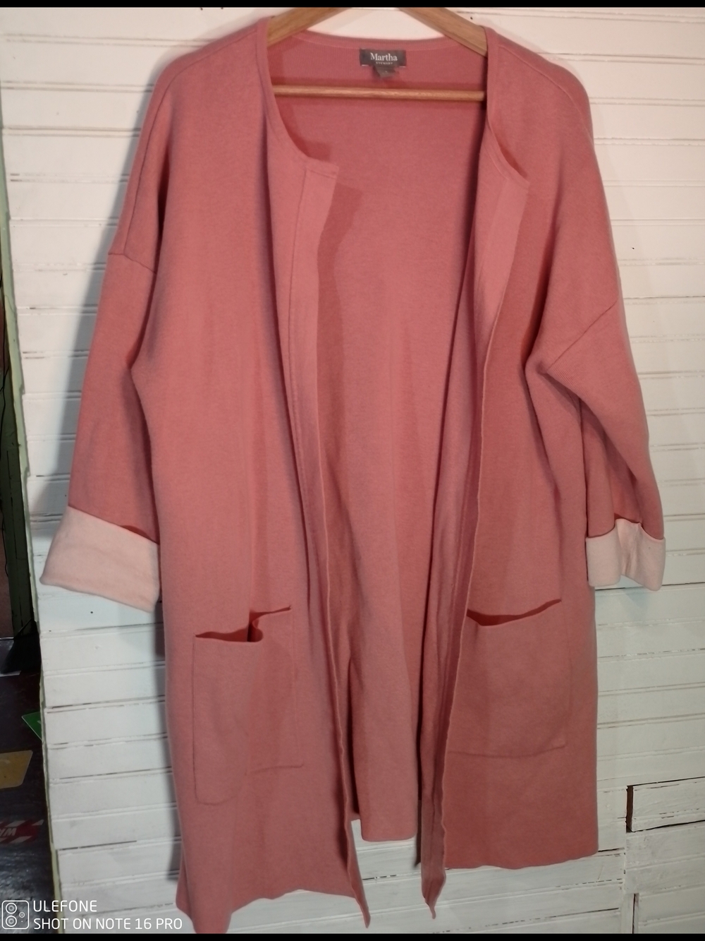 Martha Stewart Pink Open Front Cardigan with Light Pink Cuffs